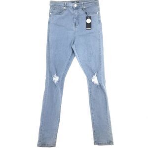 Boohoo Tall High Waist Distressed Blue Denim Skinny Jeans Women's US Size 6
